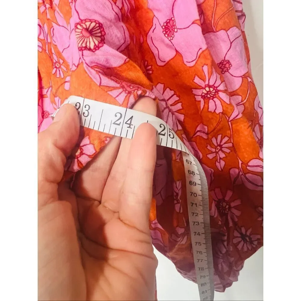 Free People Miss Daisy Heat Wave Combo Top Orange Pink Floral Sz S Ruffle Should